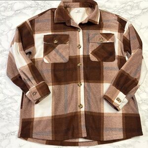 Brown Plaid Button-Up Fleece